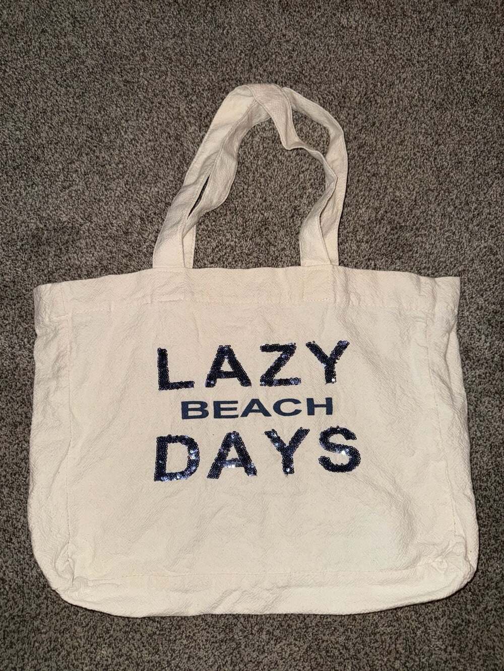 Lazy Beach Days Tote Bag Cream Canvas Sequin
